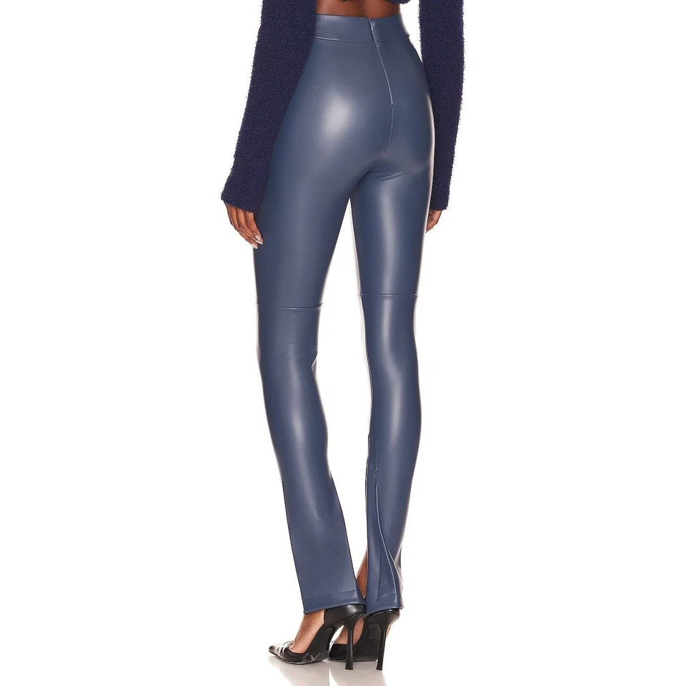 Alix NYC Carlisle Vegan Leather Pant High Rise Skinny Leg Split Hem Indigo Small - Image 3 of 4