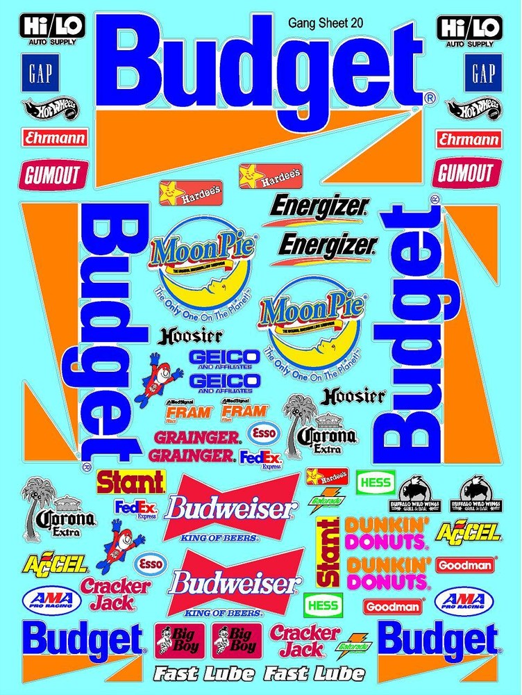 WHITE VINYL Sticker Gang SHEET 20 -R/C MODEL Decals 1/12 -1/10 -
