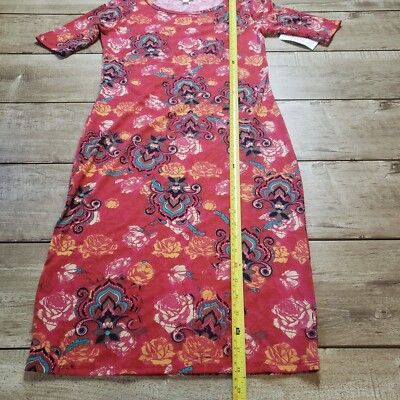 Robe Lularoe Julia Taille XS – Rouge à Fleurs Orange Et Noires – Neuve Avec étiquettes