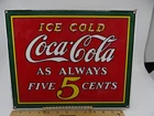 Vintage ICE COLD Coca Cola AS ALWAYS 5 CENTS Ande Rooney Porcelain Enamel Sign