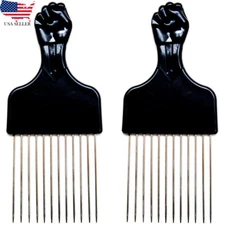 Afro Pick Comb 6.75" Black Fist Metal Lift Hair Detangle US Seller 1-2 Pack