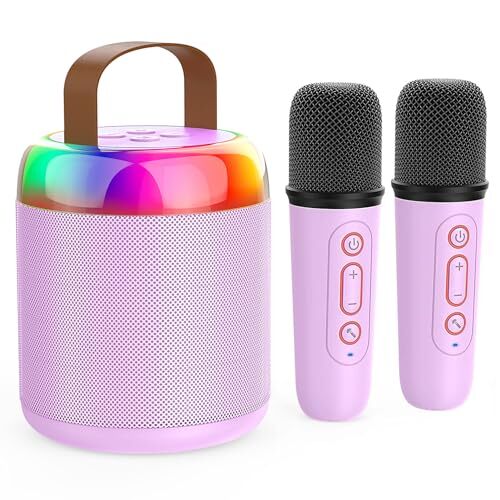 Karaoke Machine for Kids with 2 Wireless Microphones Mini Portable Purple