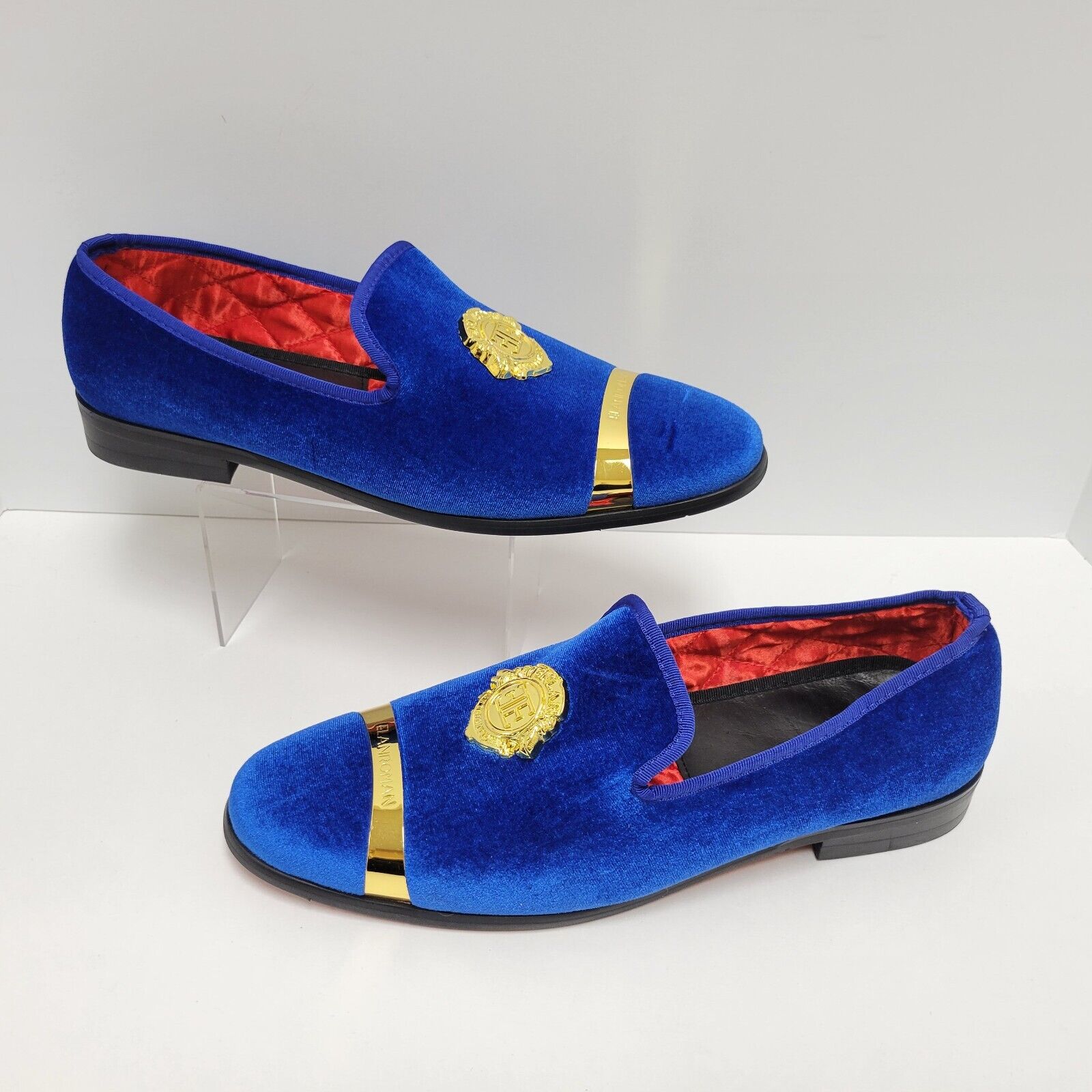 ELANROMAN Men's Blue Velvet Dress Shoes With Gold Buckle Plate Size US ...