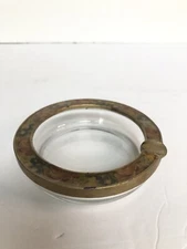 Vintage Cut Glass & Brass Round Ashtray 4”