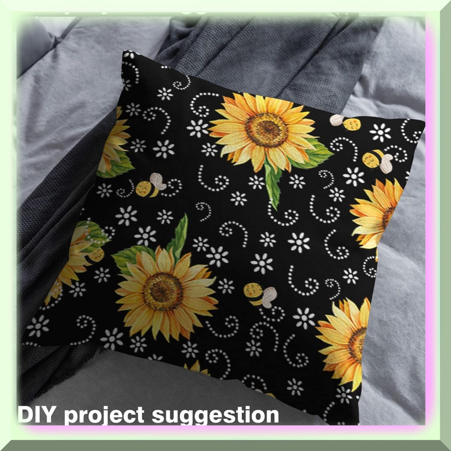 Buzzing Blooms: Sunflower Bee Fabric - Vibrant Yellow Flora