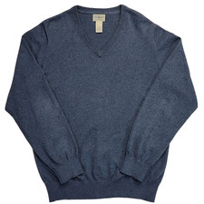 LL Bean Men's Soft Cashmere Blend Lightweight V-Neck Sweater M Blue Long Sleeve