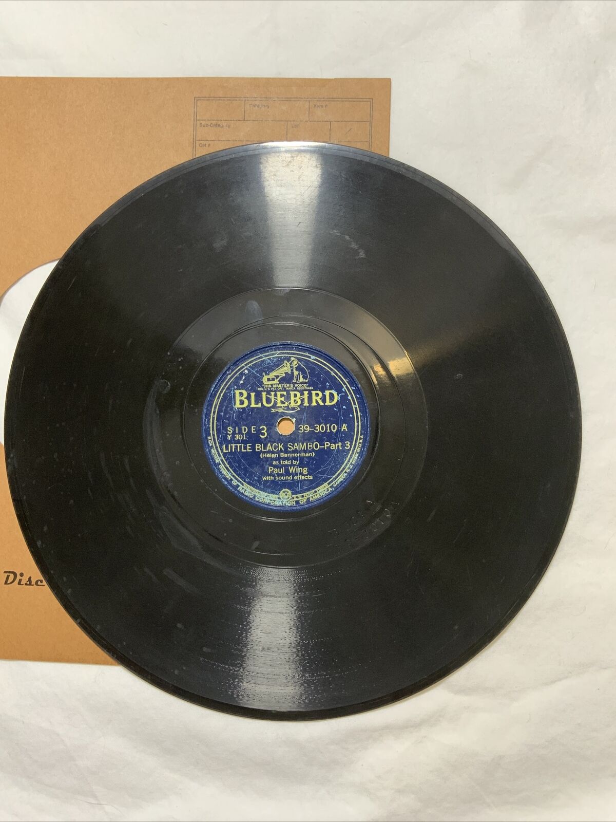 78 rpm record shellac 10”- Bluebird label - Little Black Sambo pt 3 - Paul Wing