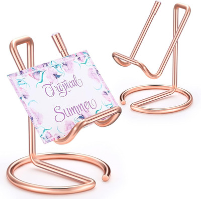 2 Pieces Metal Business Card Holder for Desk, Cell Phone Stand, Elegant Line Bus