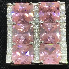 Vintage 925 Sterling Silver Pink Topaz  Cubic Zirconia  Unique Slide Pendant