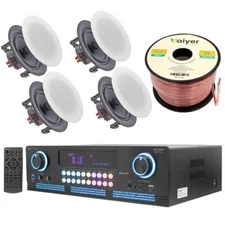 Home Theater System - 2000 W Bluetooth Amplifier w 4 QTY x 6.5" Ceiling Speakers