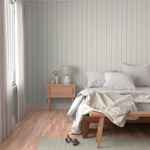 Spoonflower Pre-Pasted Wallpaper Small Scale Ticking, Creamy White/Blue - Picture 4 of 4
