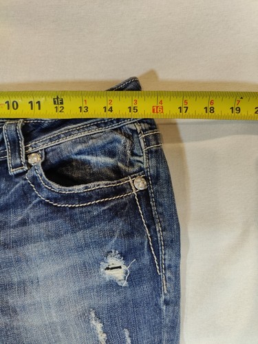 Miss Me Jeans Women 30 Bootcut Embellished Pockets Lowrise Distressed Denim Blue - Picture 7 of 11