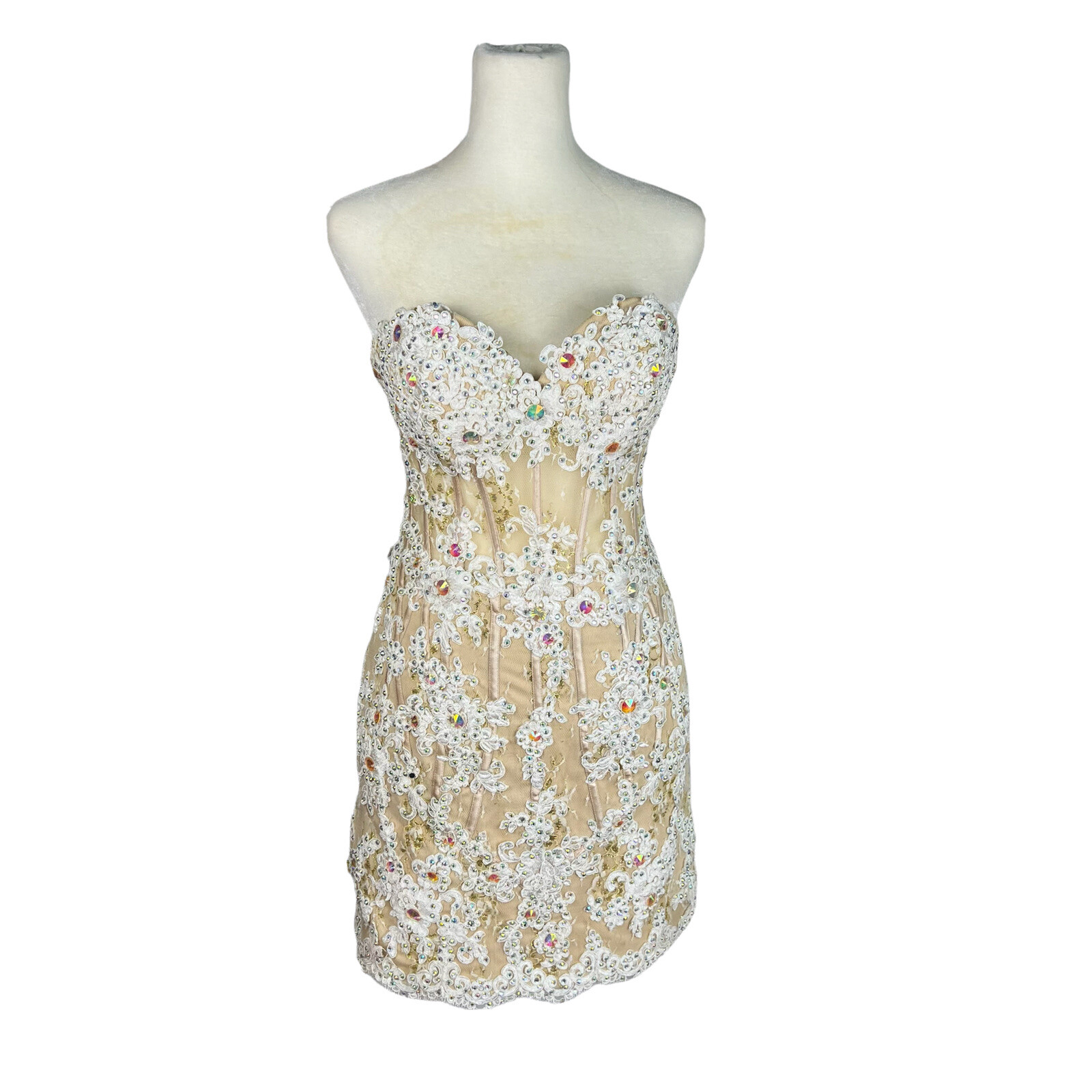 Angela and Alison - 971139 Crystal Embellished Sheer Fitted Dress