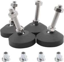 4 Pcs M10 Leveling Feet with T-Nut, anti Skid Threaded Rubber Feet, Adjustable S