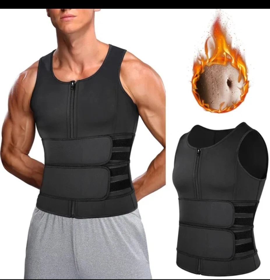 Traje de sauna para hombre chaleco quemador de grasa sudor pérdida de peso cintura entrenador compresión  Foto 4 de 4