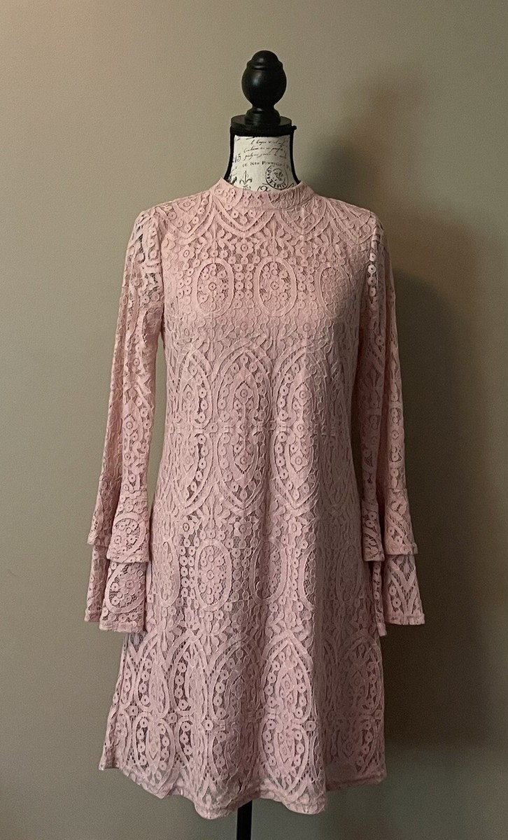 Ultra Pink Women's Size Small Long Sleeve Pink Lace Dress Lined | eBay