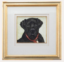 Catherine-Regina - Framed 1992 Watercolour, Portrait of a Black Labrador