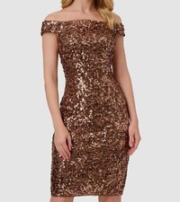 Adrianna Papell Women's Brown Sequin Off The Shoulder Dress Size 12