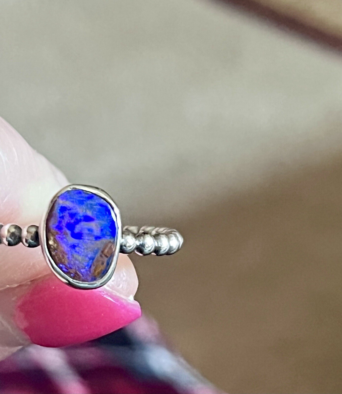 Australian Solid Boulder Opal Bezel Set Ring - Si… - image 4