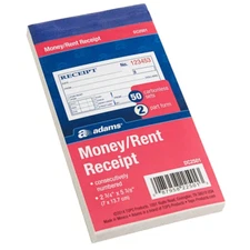Adams DC2501 Money/Rent Receipt, 50 Carbonless Sets, 2 Part Form, 2 3/4" x 5 3/8
