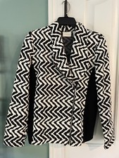 Chicos Size 1 Womens Medium 8-10 Black White Zig Zag Jacket Blazer Artsy, New