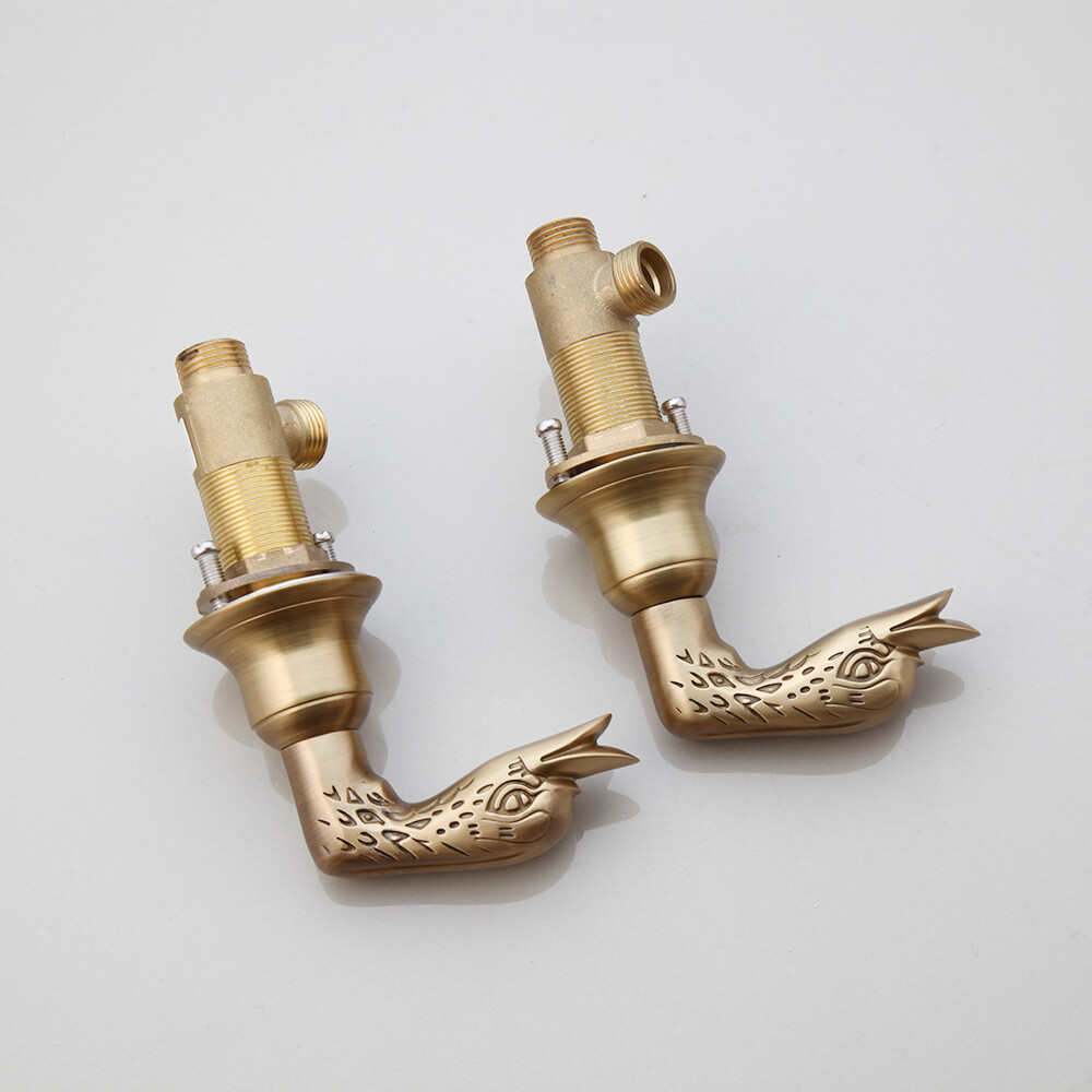 3PCS Antique Brass Swan Bathroom Sink Faucet Dual Handles Mixer