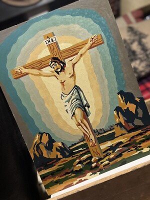 Vintage Paint By Number Jesus Cross Crucifixion 16