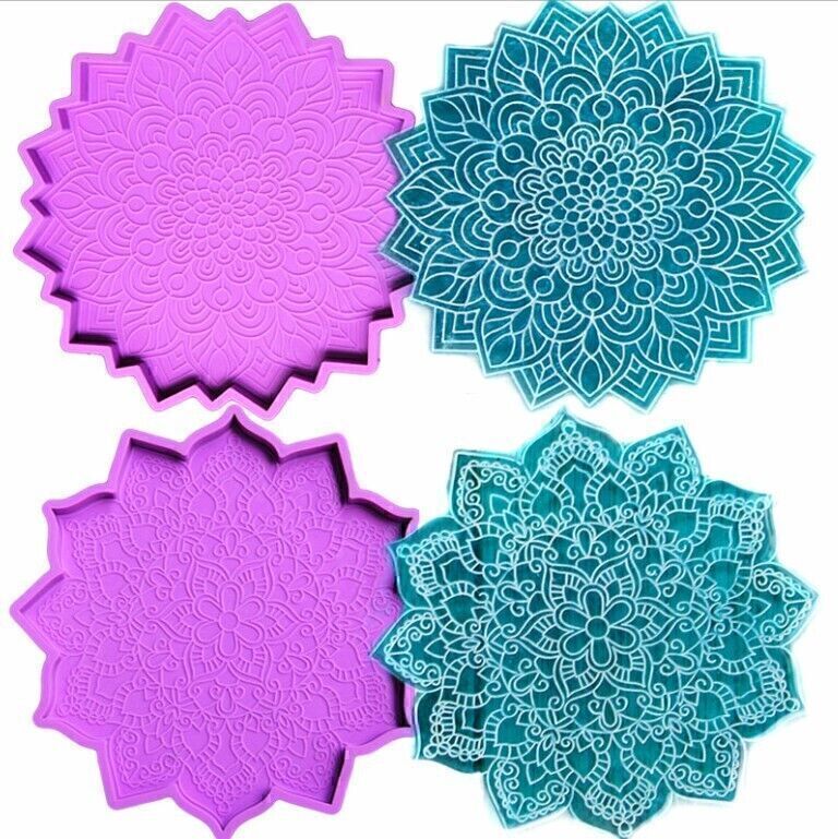 Colorful Sil edged Resin Flower Coaster Mold Set for DIY Epoxy Craft