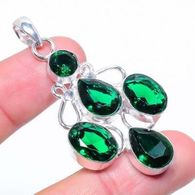 Chrome Diopside Gemstone Handmade 925 Sterling Silver Jewelry Pendant Size 2.50''