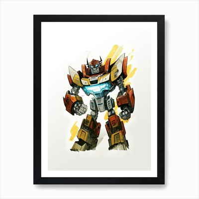 Transformator Auto Roboter Orange Kunst Pr Gerahmtes Wandbild Poster Leinwanddruck Bild