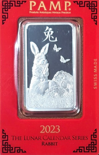 Silberbarren 2023 PAMP Lunar Jahr des Hasen ERROR 1oz Missing Butterflies Rev - Bild 1 von 3