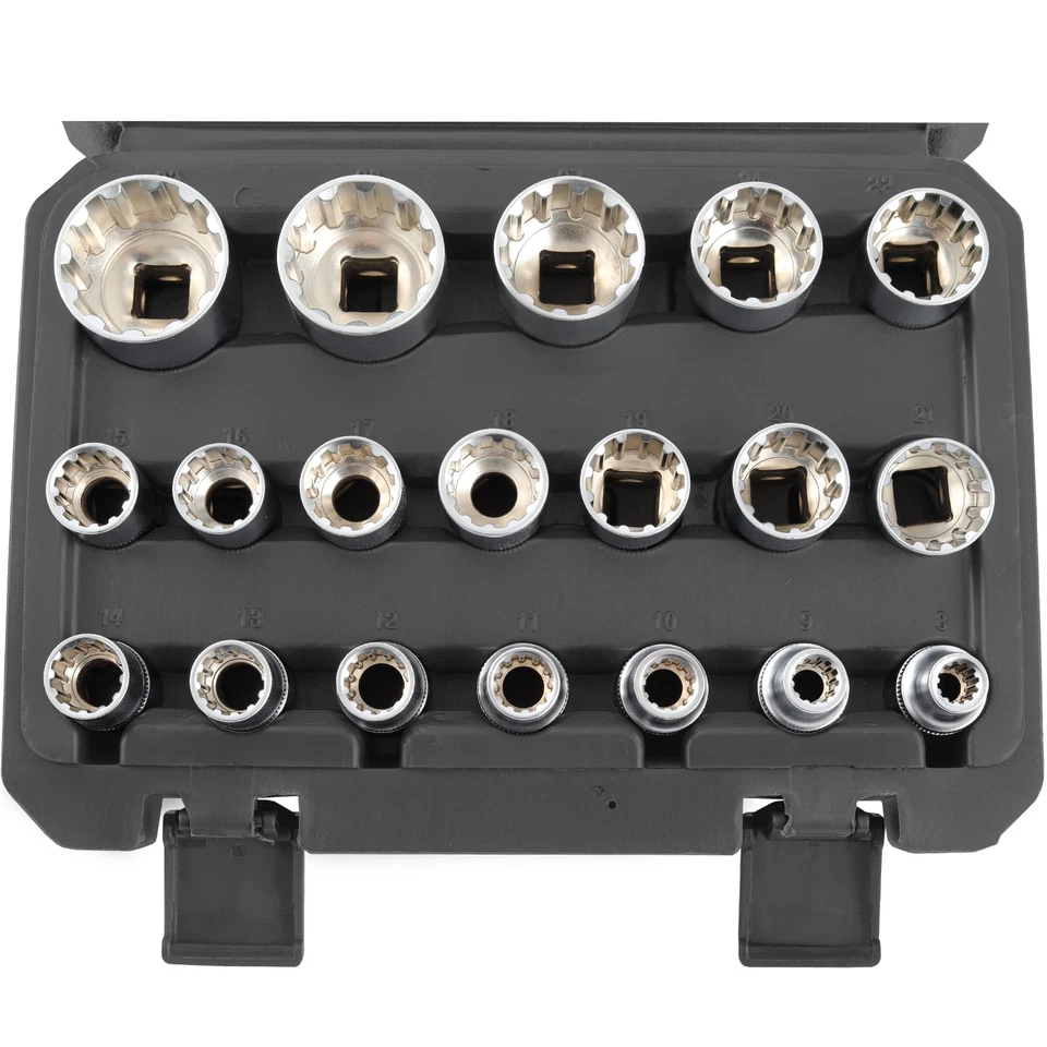 TECPO STECKSCHLÜSSEL SATZ 1/2" 19-tlg. 8-32mm VIELZAHN NÜSSE ZOLL TORX SECHSKANT - Bild 3 von 4