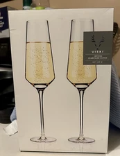 Viski Crystal Champagne Flutes Set of 2 New In Box
