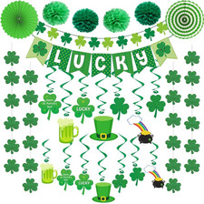 St. Patrick's Day Decorations Kit 40ct Hanging Swirls Banner Shamrock Garlands
