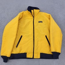 Lands' End Squall Jacket Mens Large VTG 90s Yellow Fleece Lined Bomber Zip