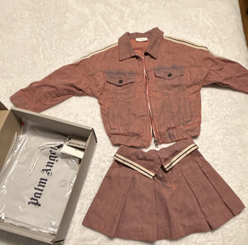 Palm Angels Girls Denim Jacket & Skirt Set Pink 100% Cotton Size 8 Years