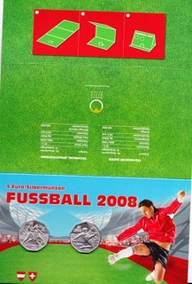 5€ 2x 800er Silbermünze Österreich 2008 Fussball 2008