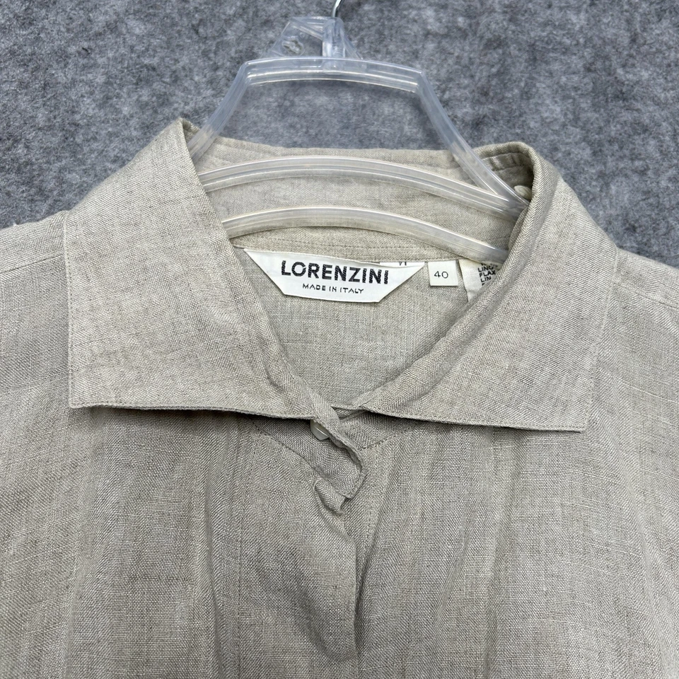 Camisa Lorenzini Para Hombres 40 Beige Lino Hecha en Italia Botones de Lujo Manga Larga Playa Foto 3 de 4