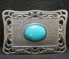 XB25157 AWESOME VINTAGE 1970s FLORAL BLUE STONE UNISEX FASHION BELT BUCKLE