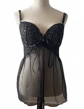 Black lace Victorias Secret lingerie top with sheer mesh and bow detail