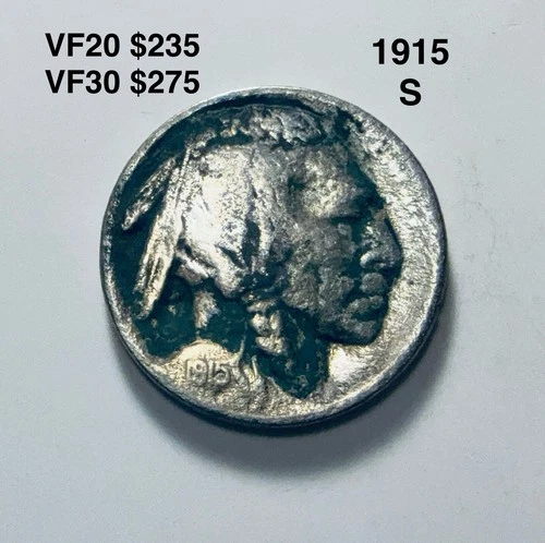 1915-S Buffalo Nickel, VF, Very Fine, 3/4 Horn, Semi Key Date *Details