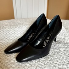 Excellent Condition Black Leather Calvin Klein Heels Women Sz 8 M