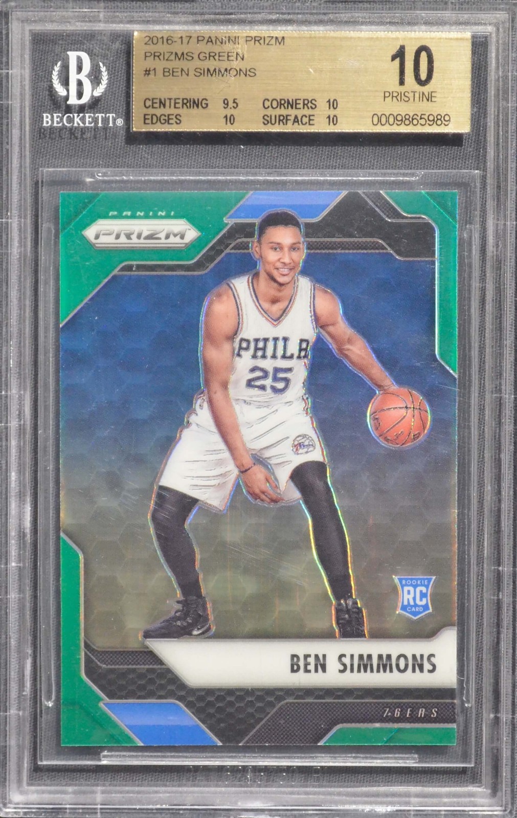 2016-17 PANINI PRIZM PRIZMS GREEN #1 BEN SIMMONS BGS 10