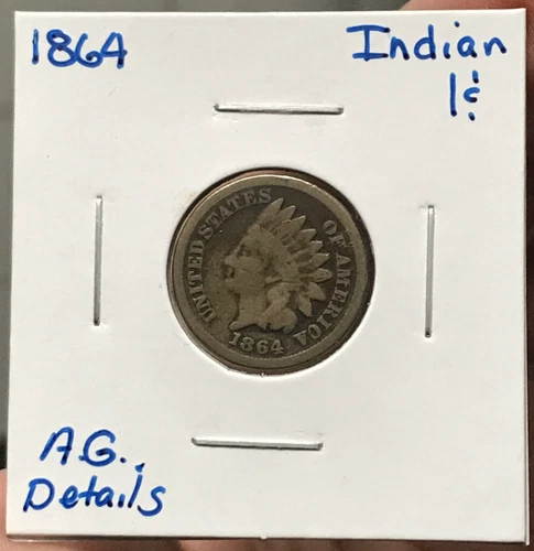 1864 1C Copper-Nickel Indian Head Cent AG Details