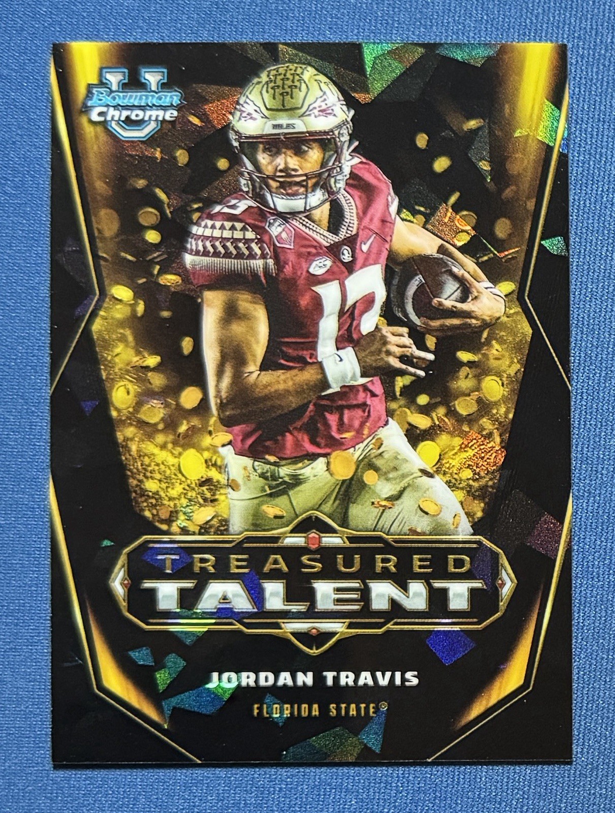 2023 Bowman Chrome U Sapphire Jordan Travis Treasured Talent SSP Florida State