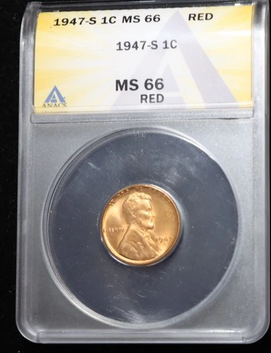 1947-S Lincoln Wheat Cent ANACS MS66 RED