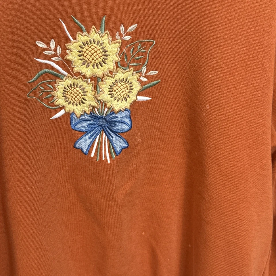 Sudadera Vintage Años 90 Elementos Clásicos Naranja Girasol Floral Ramo Talla L Foto 3 de 4