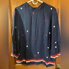 Boden Navy Polka Dot Blouse UK 20 US 16 Red White Dots