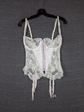 Jezebel Corset 36C White Lace Bustier Lace Ribbon Garter Bridal Renee Hollywood