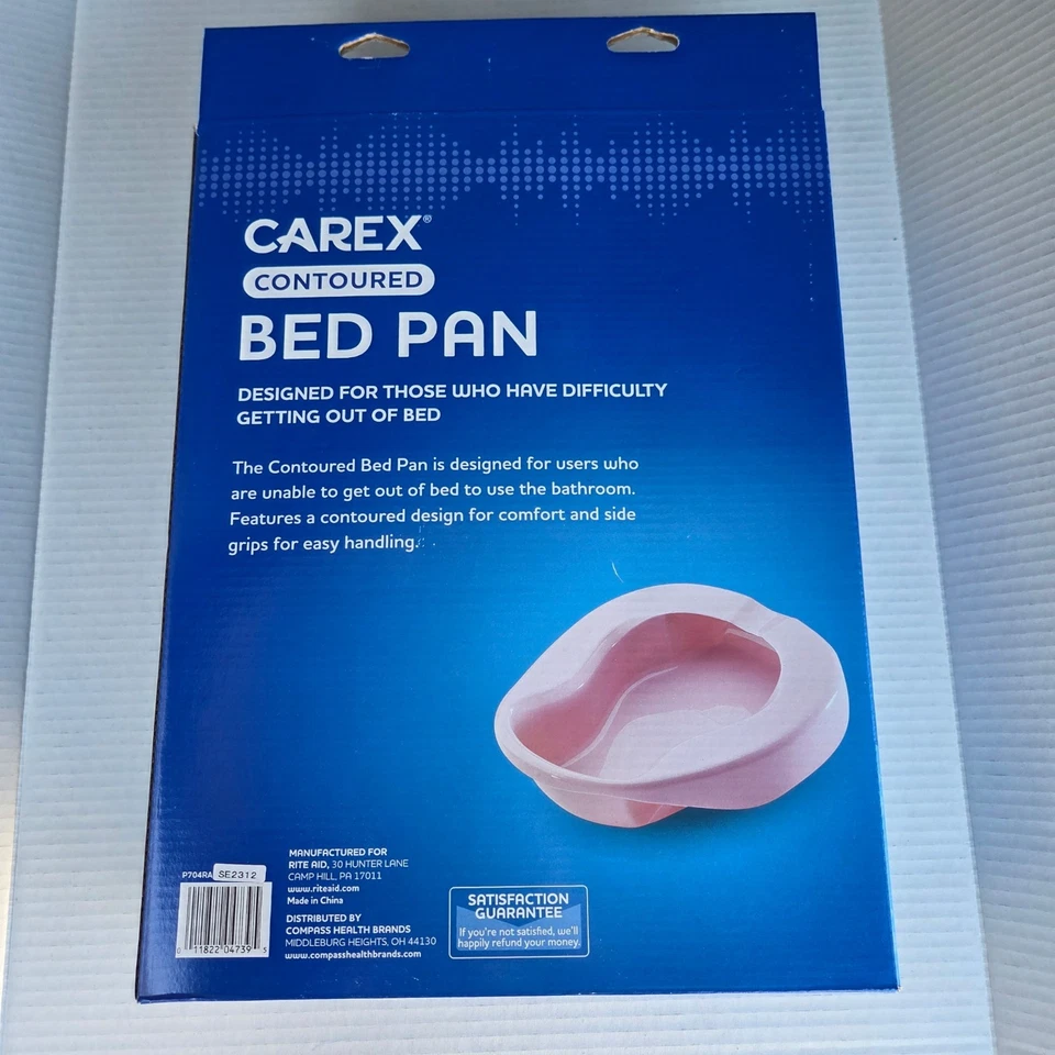 New Carex Contoured Bed Pan Holds 76oz WIDER SEAT for Comfort w/Side Grips - Image 2 of 2